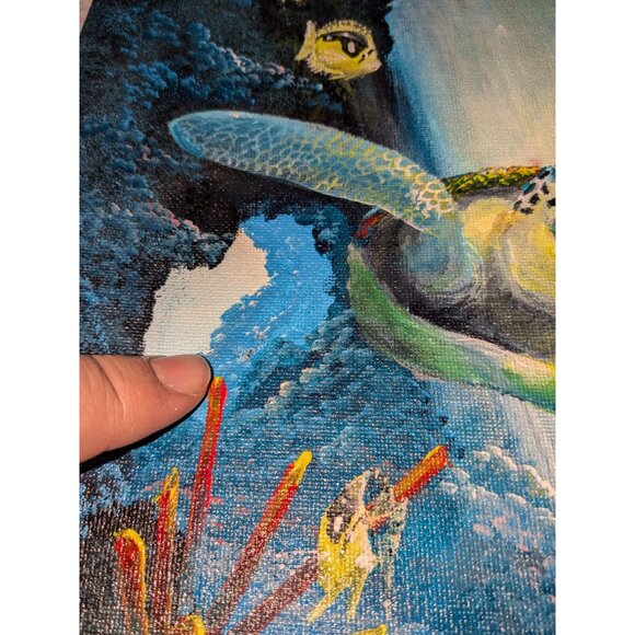 Turtle "Honu Skylight" Sea Turtle Painting 2015 By Hawaii Artist Signed - Picture 14 of 14